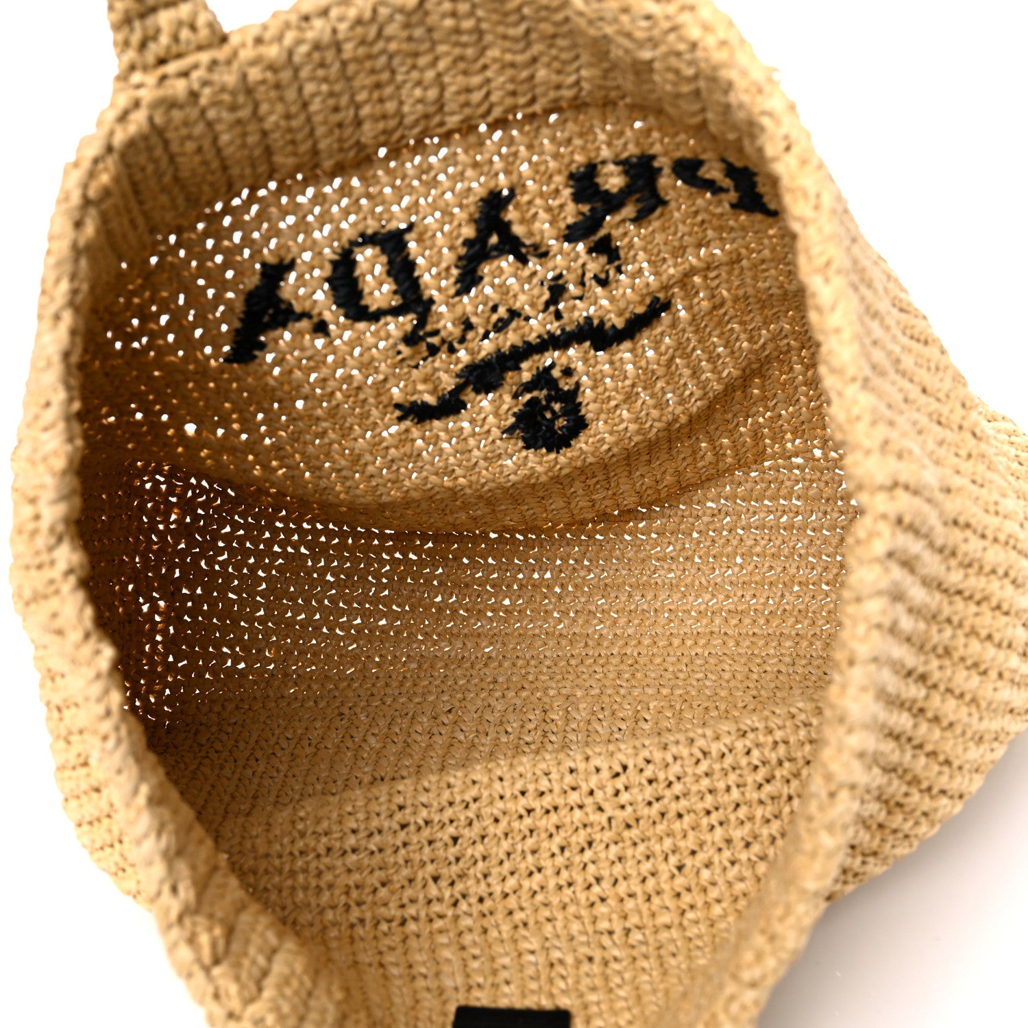Prada Yarn Raffia Effect Crochet Embroidered Logo Tote Naturale 5 of 15