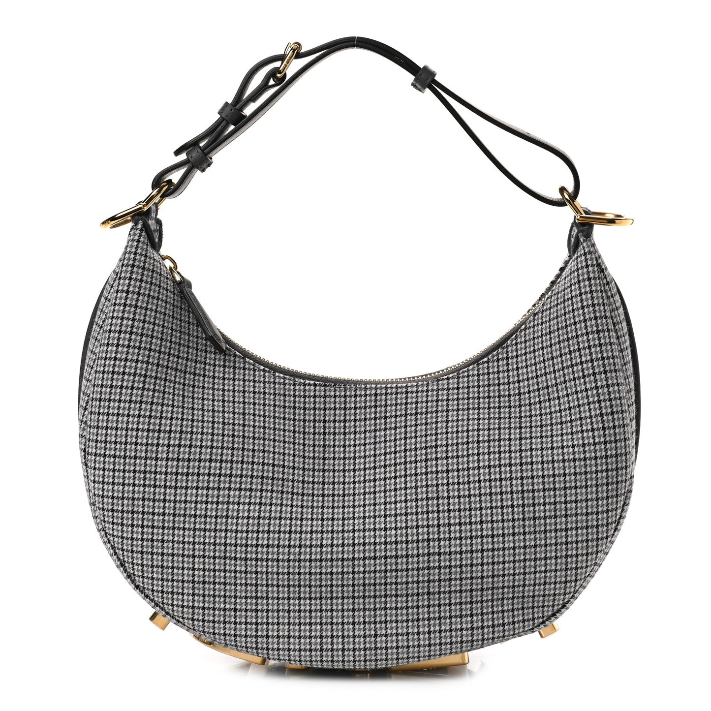 Wool Vitello Grace Small Houndstooth Small Fendigraphy Hobo Bag Grigio Anthracite