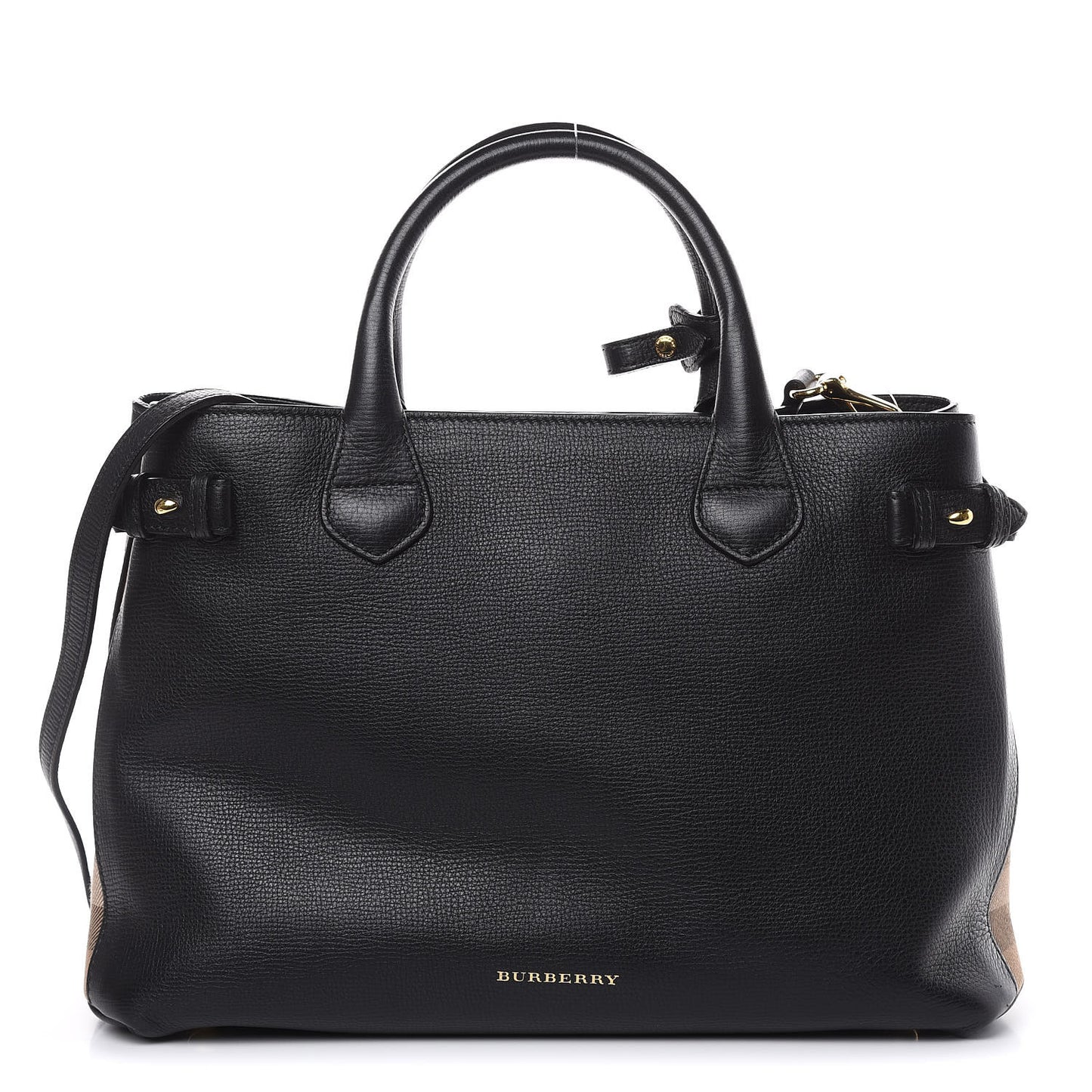 Grainy Calfskin House Check Medium Banner Tote Black