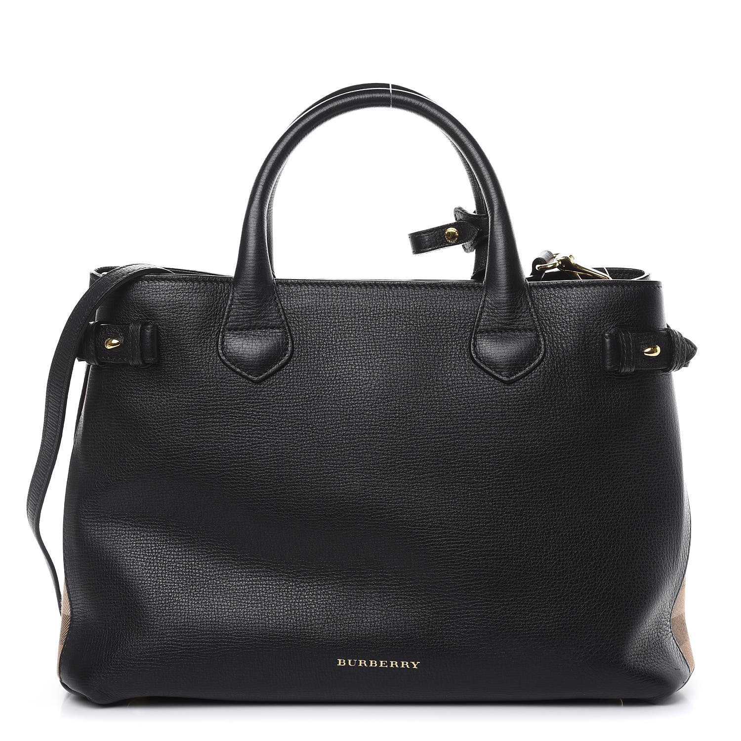 Burberry Grainy Calfskin House Check Medium Banner Tote Black 1 of 17