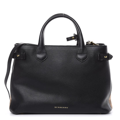 Burberry Grainy Calfskin House Check Medium Banner Tote Black 1 of 17