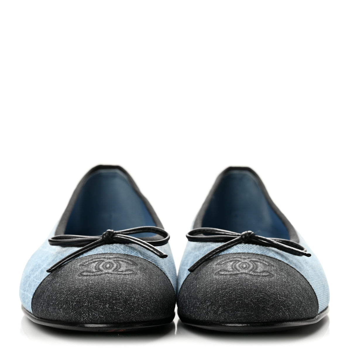 Denim Printed Quilt CC Cap Toe Ballerina Flats 39.5 Light Blue Dark Grey