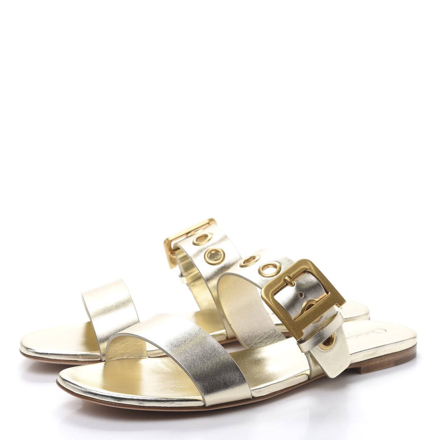 Laminated Calfskin D-Dior Sandal 38.5 Pale Gold