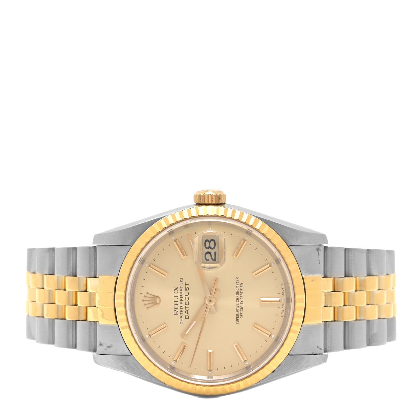 Stainless Steel 18K Yellow Gold 36mm Oyster Perpetual Datejust Watch Champagne 16233
