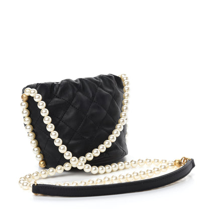 Chanel Calfskin Quilted Pearl Mini About Pearls Drawstring Bucket Bag Black 3 of 11