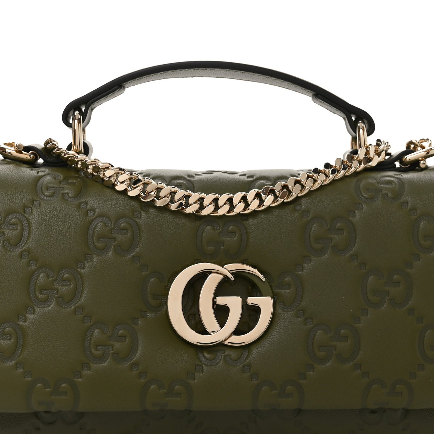 Lambskin Embossed Mini GG Milano Top Handle Shoulder Bag Green