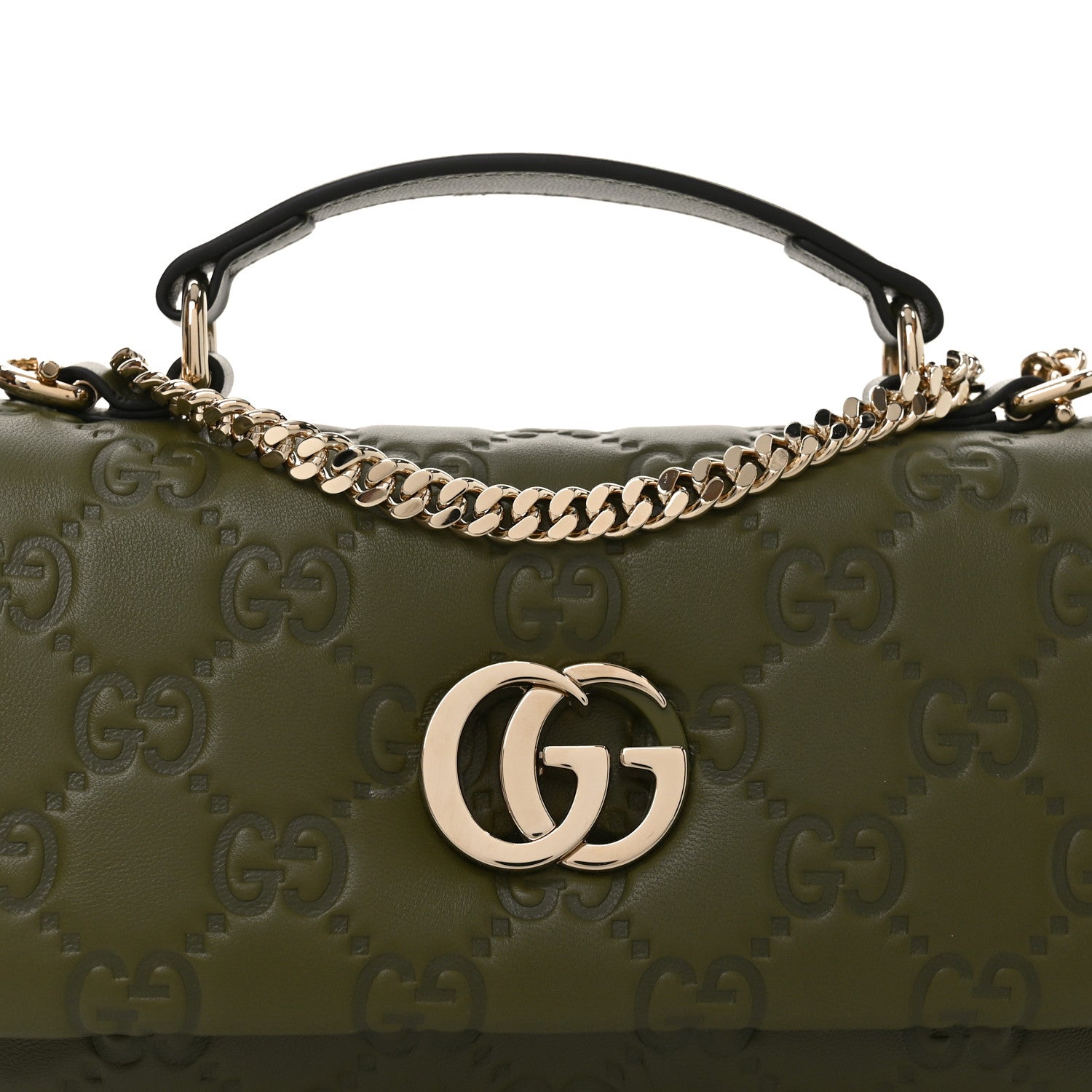 Gucci Lambskin Embossed Mini GG Milano Top Handle Shoulder Bag Green 8 of 10