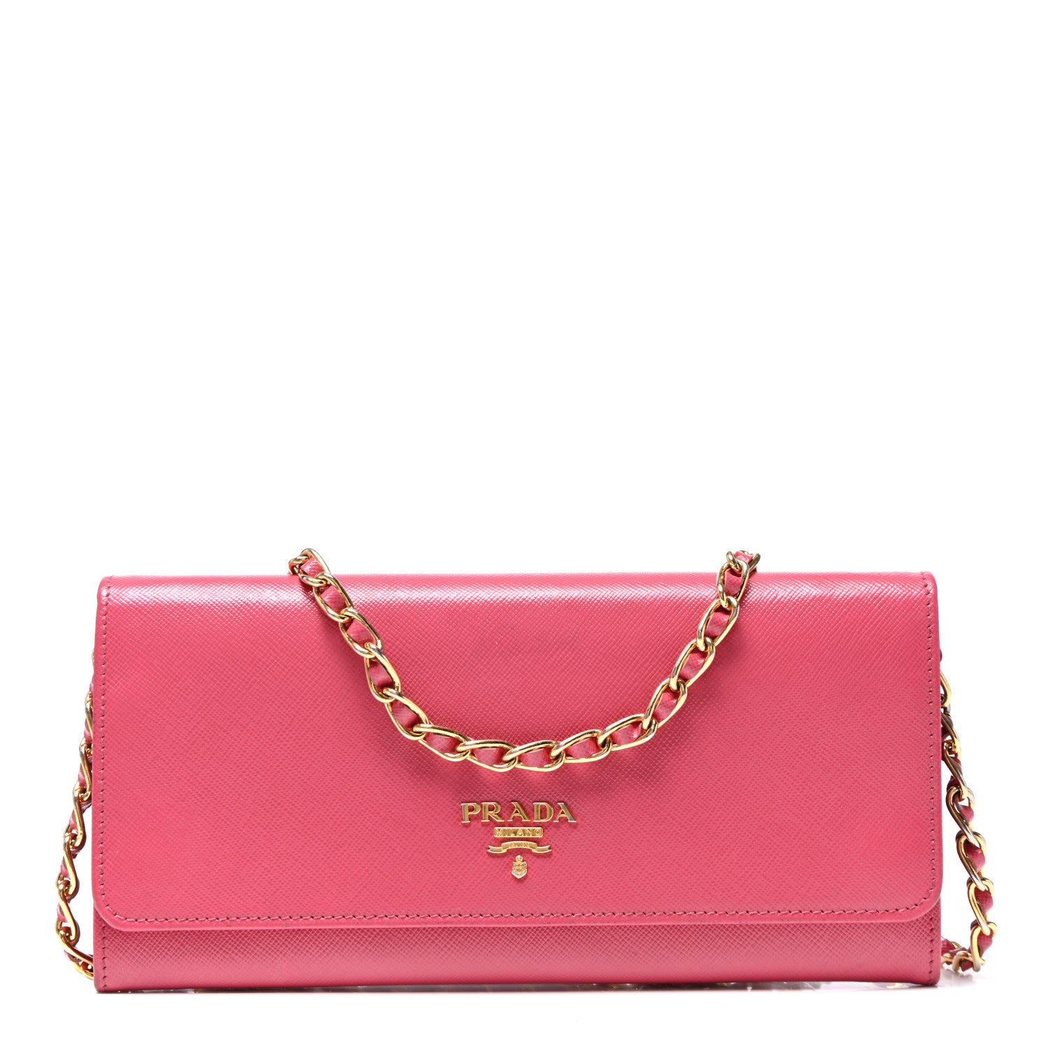 Prada Saffiano Metal Oro Chain Wallet Peonia 1 of 12