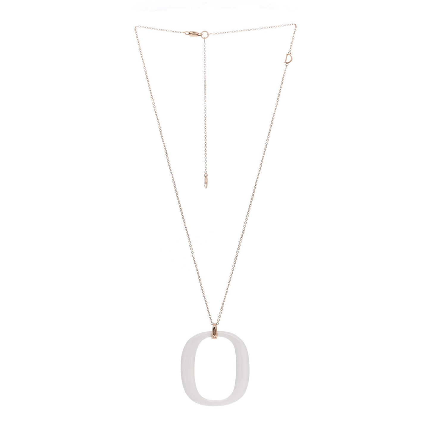 18K Pink Gold Diamond White Agate D.Lace Pendant Necklace White