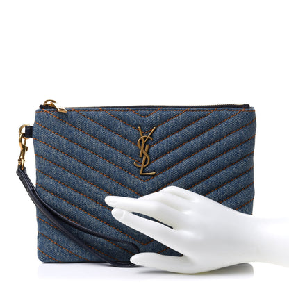 Saint Laurent Denim Matelasse Chevron Monogram A5 Wristlet Blue 2 of 11