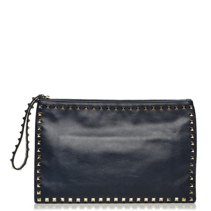 Valentino Garavani Calfskin Large Rockstud Zip Wristlet Pouch Marine 1 of 7