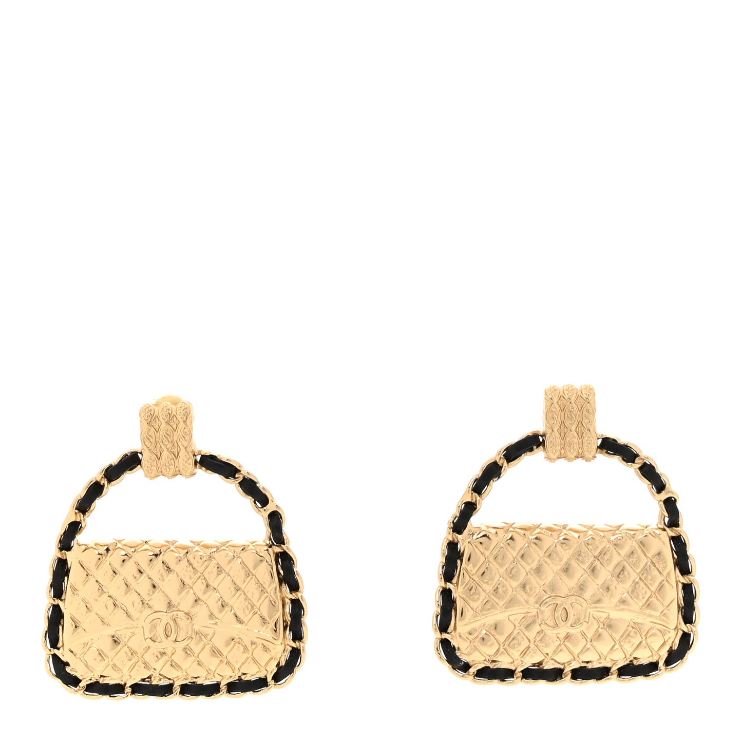Metal Lambskin Quilted CC Chain Flap Bag Earrings Gold Black