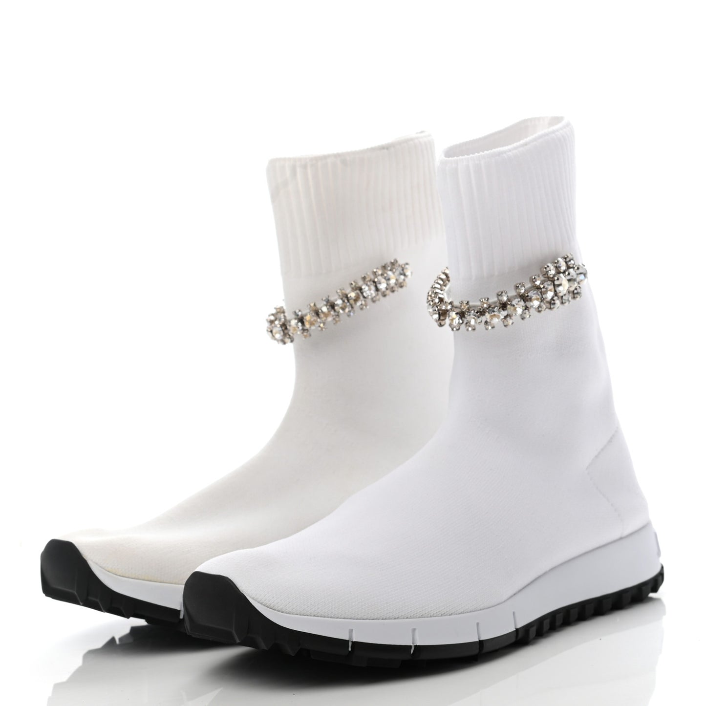 Stretch Fabric Crystal Regina Ankle Sock Sneakers 35.5 White