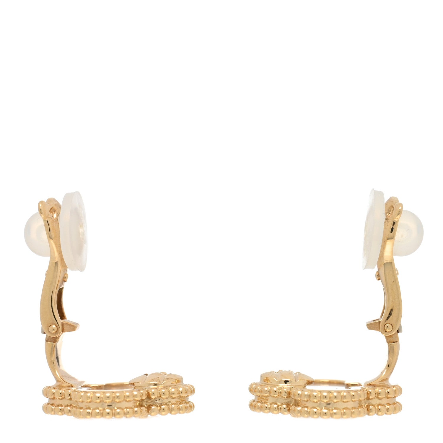 Van Cleef & Arpels 18K Yellow Gold Mother of Pearl Vintage Alhambra Clip-On Earrings 3 of 4