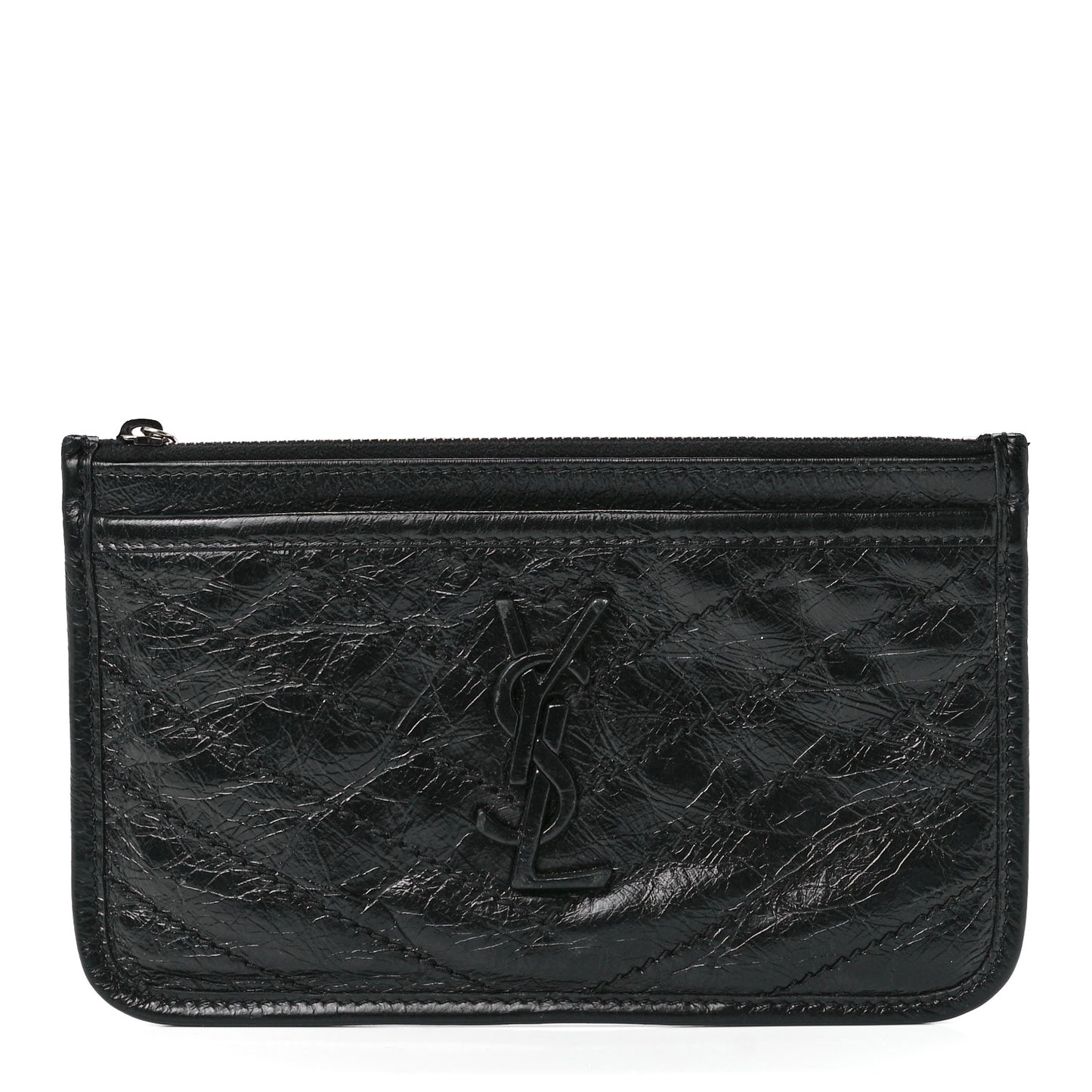 Crinkled Calfskin Matelasse Monogram Niki Bill Pouch Black