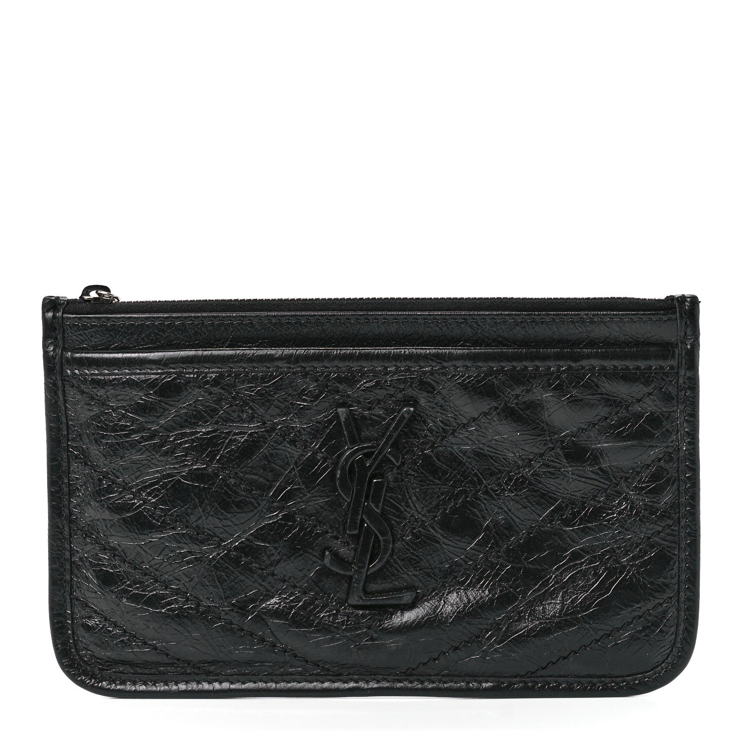 Saint Laurent Crinkled Calfskin Matelasse Monogram Niki Bill Pouch Black 1 of 12