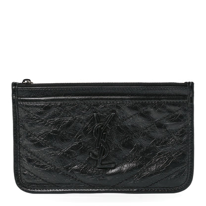 Saint Laurent Crinkled Calfskin Matelasse Monogram Niki Bill Pouch Black 1 of 12