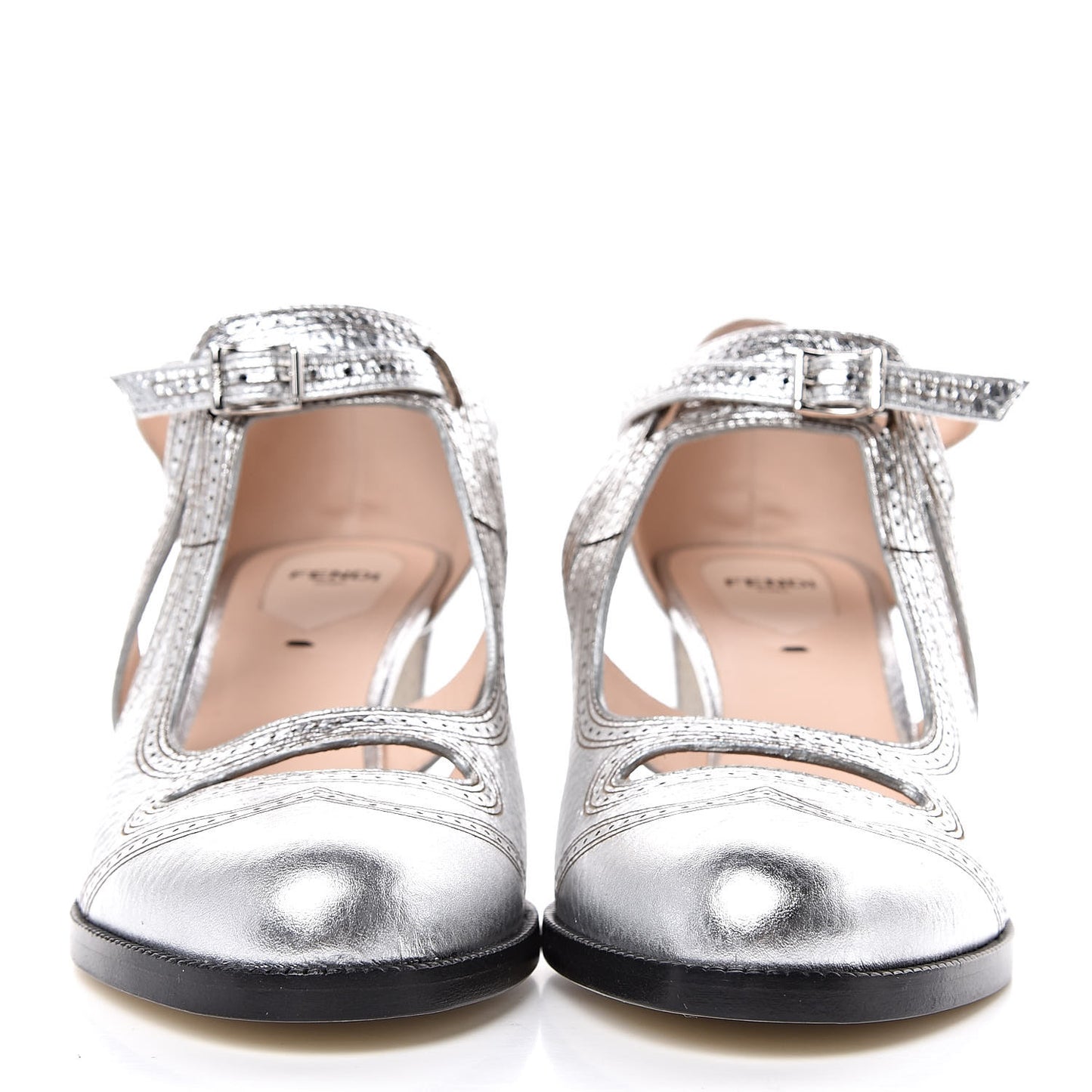 Metallic Calfskin Chameleon T-Strap Pumps 39.5 Silver