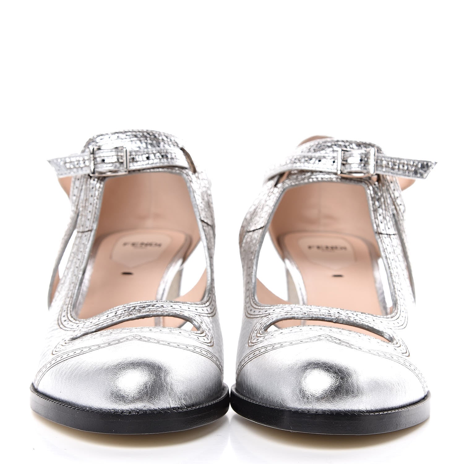 Fendi Metallic Calfskin Chameleon T-Strap Pumps 39.5 Silver 2 of 10