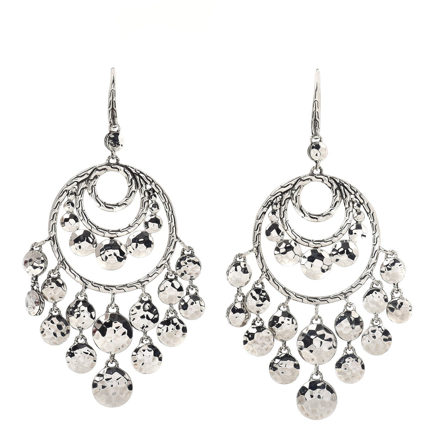 John Hardy Sterling Silver Palu Hammered Disc Chandelier Earrings 1 of 4