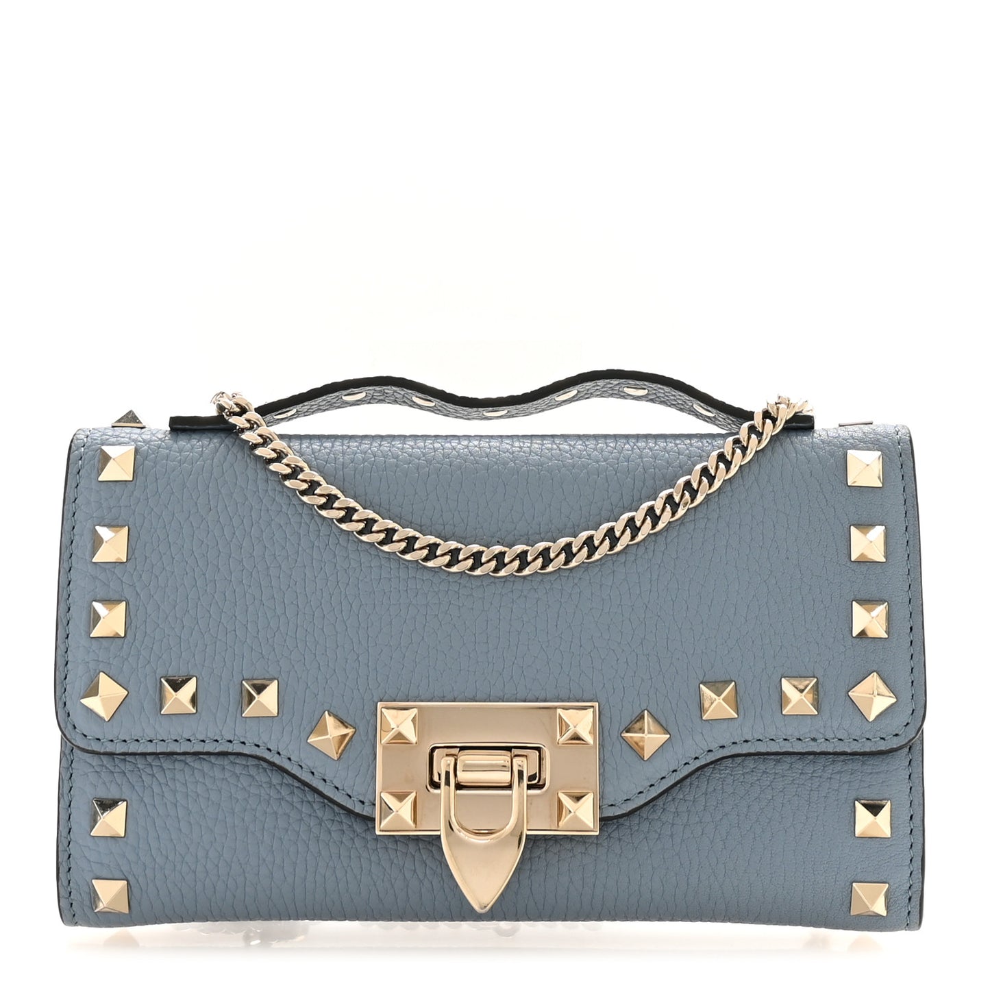 Pebbled Calfskin Rockstud Flip Lock Wallet On Chain Niagara