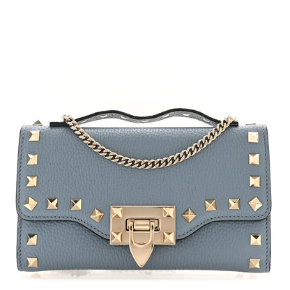 Valentino Garavani Pebbled Calfskin Rockstud Flip Lock Wallet On Chain Niagara 1 of 9