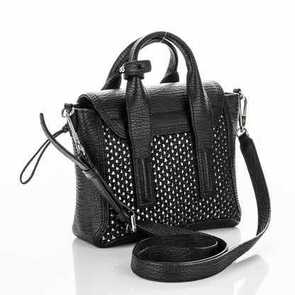3.1 Phillip Lim 3.1 Textured Calfskin Woven Panel Mini Pashli Satchel Black Silver 3 of 8