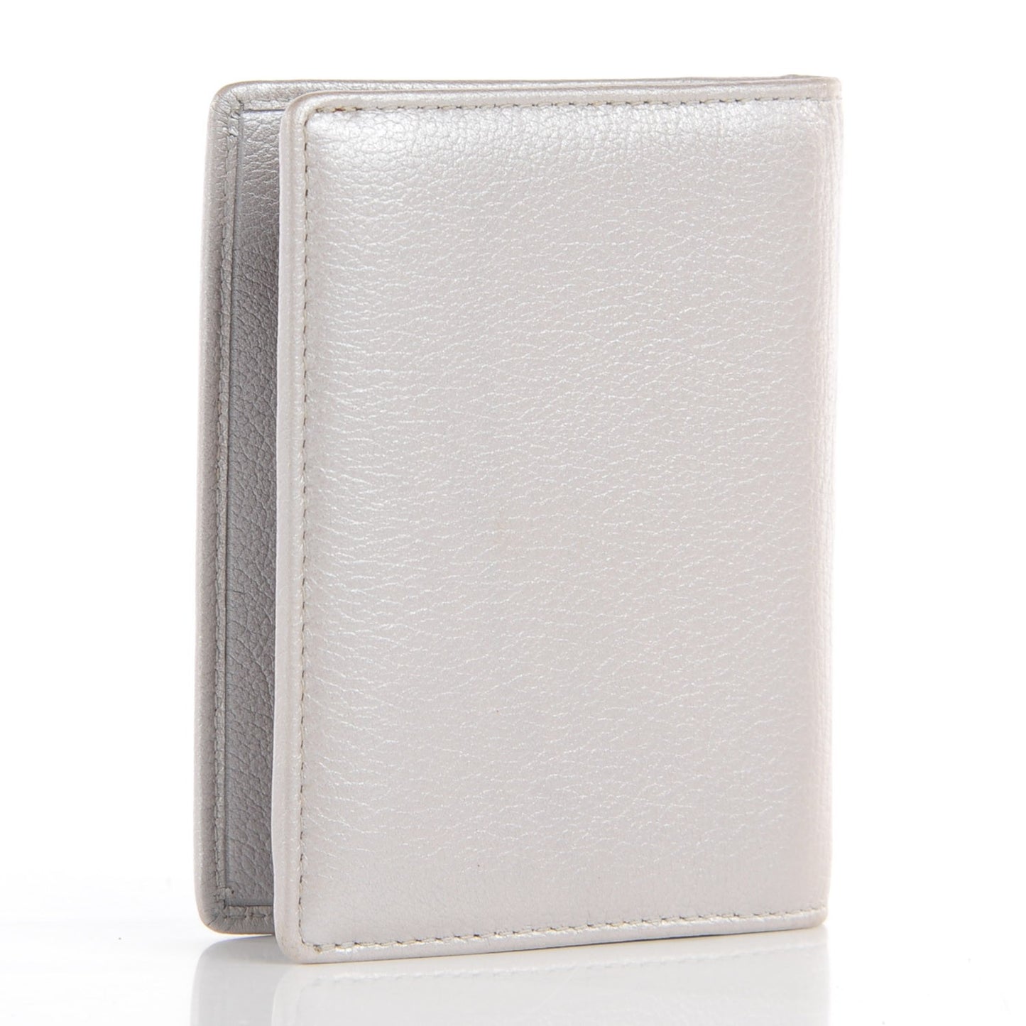 Goatskin Camellia Card Holder Wallet Silver