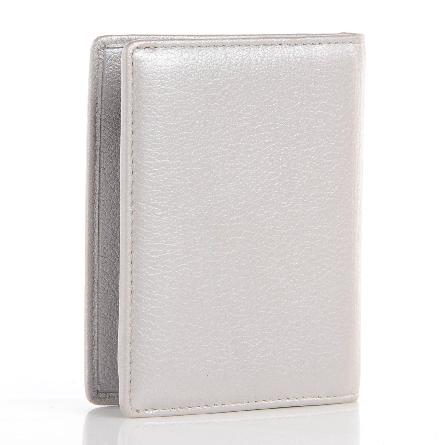 Chanel Goatskin Camellia Card Holder Wallet Silver 3 of 9