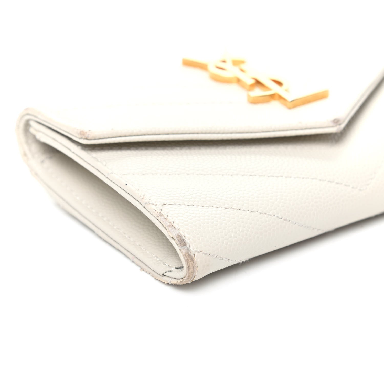 Saint Laurent Grain De Poudre Matelasse Chevron Small Monogram Envelope Wallet Crema Soft 8 of 9