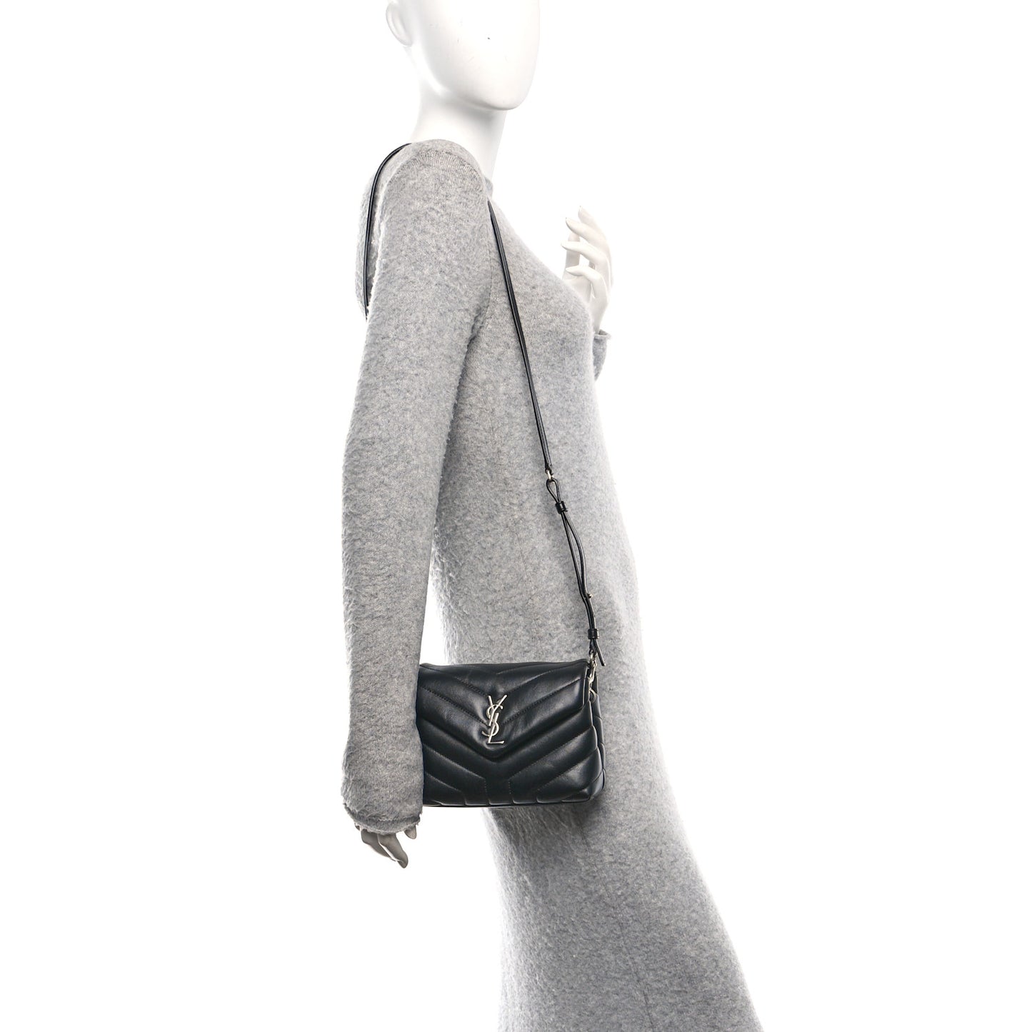 Calfskin Y Quilted Monogram Toy Loulou Crossbody Bag Black