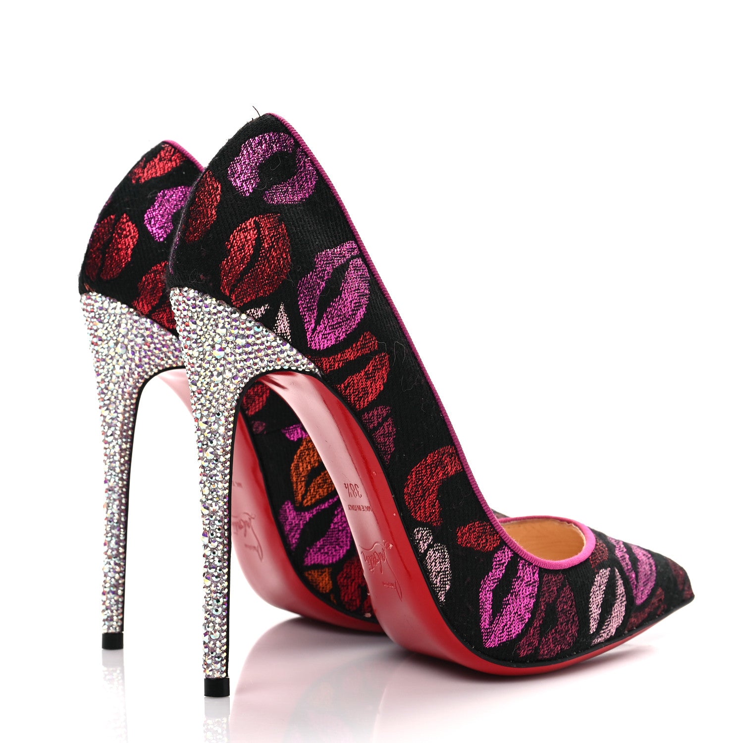Christian Louboutin Metallic Lurex Lips Print Strass Cosmopump 120 Pumps 38.5 Black 4 of 8