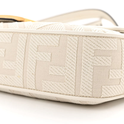 Fendi Canvas Vitello King Extra Strap FF Embroidered Baguette White Ice 9 of 10