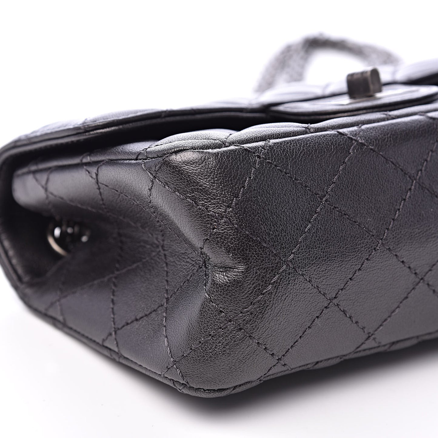 Metallic Sheepskin Quilted 2.55 Reissue Mini Flap Dark Grey