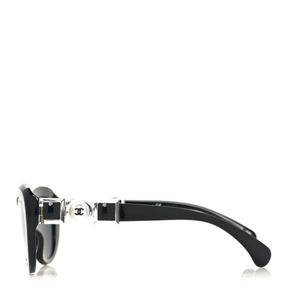 Chanel Acetate Glass Pearls Cat Eye Sunglasses 5443-H Black 3 of 8