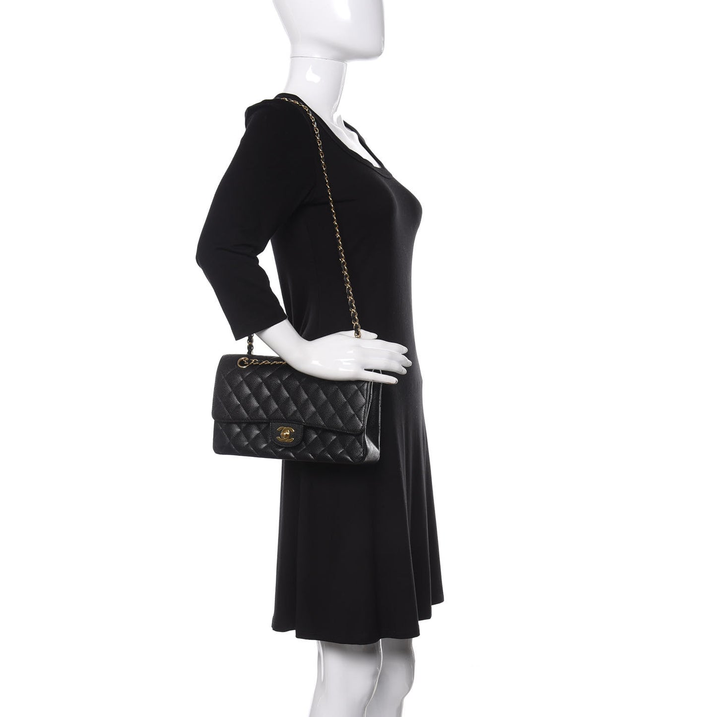 Caviar Quilted Medium Double Flap Black