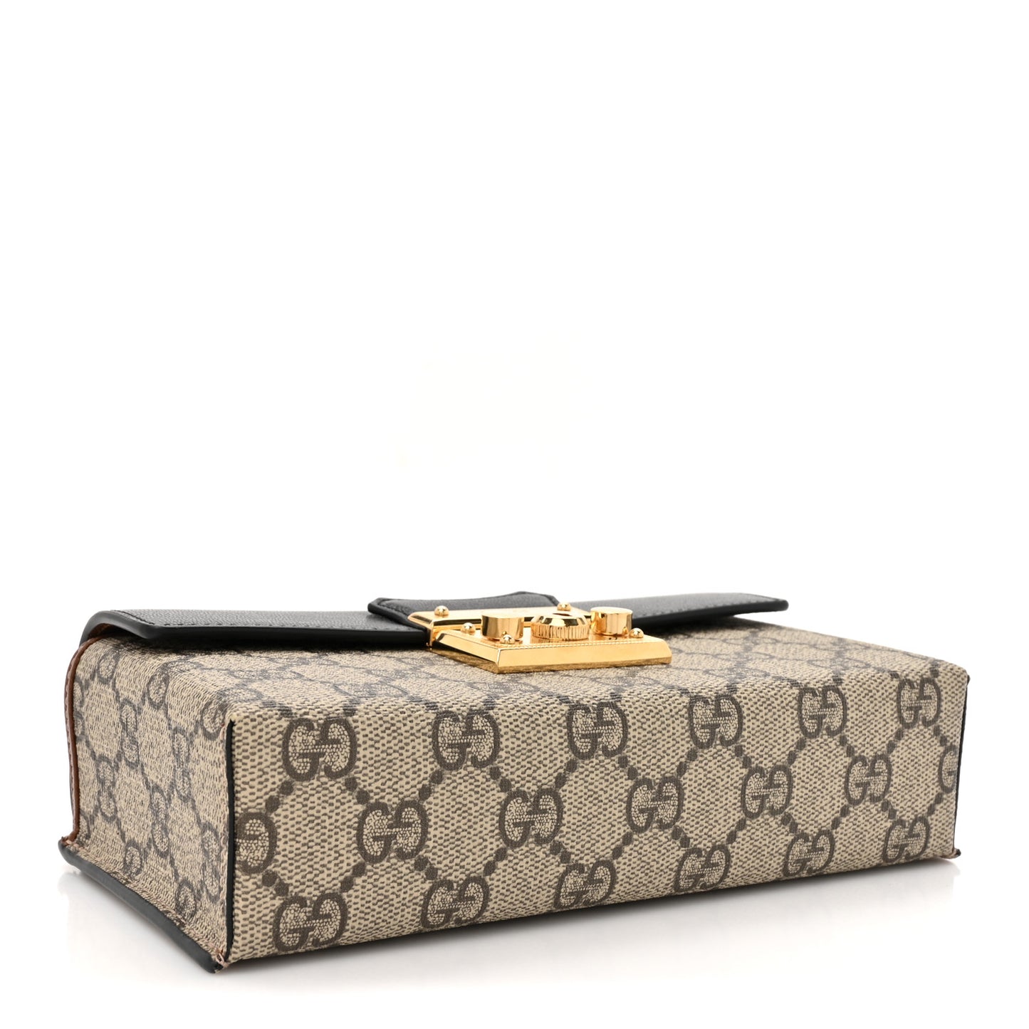 GG Supreme Monogram Calfskin Mini Padlock Top Handle Shoulder Bag Beige Black Cuir