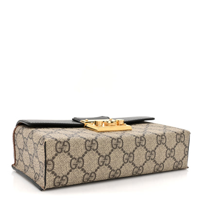 Gucci GG Supreme Monogram Calfskin Mini Padlock Top Handle Shoulder Bag Beige Black Cuir 4 of 11