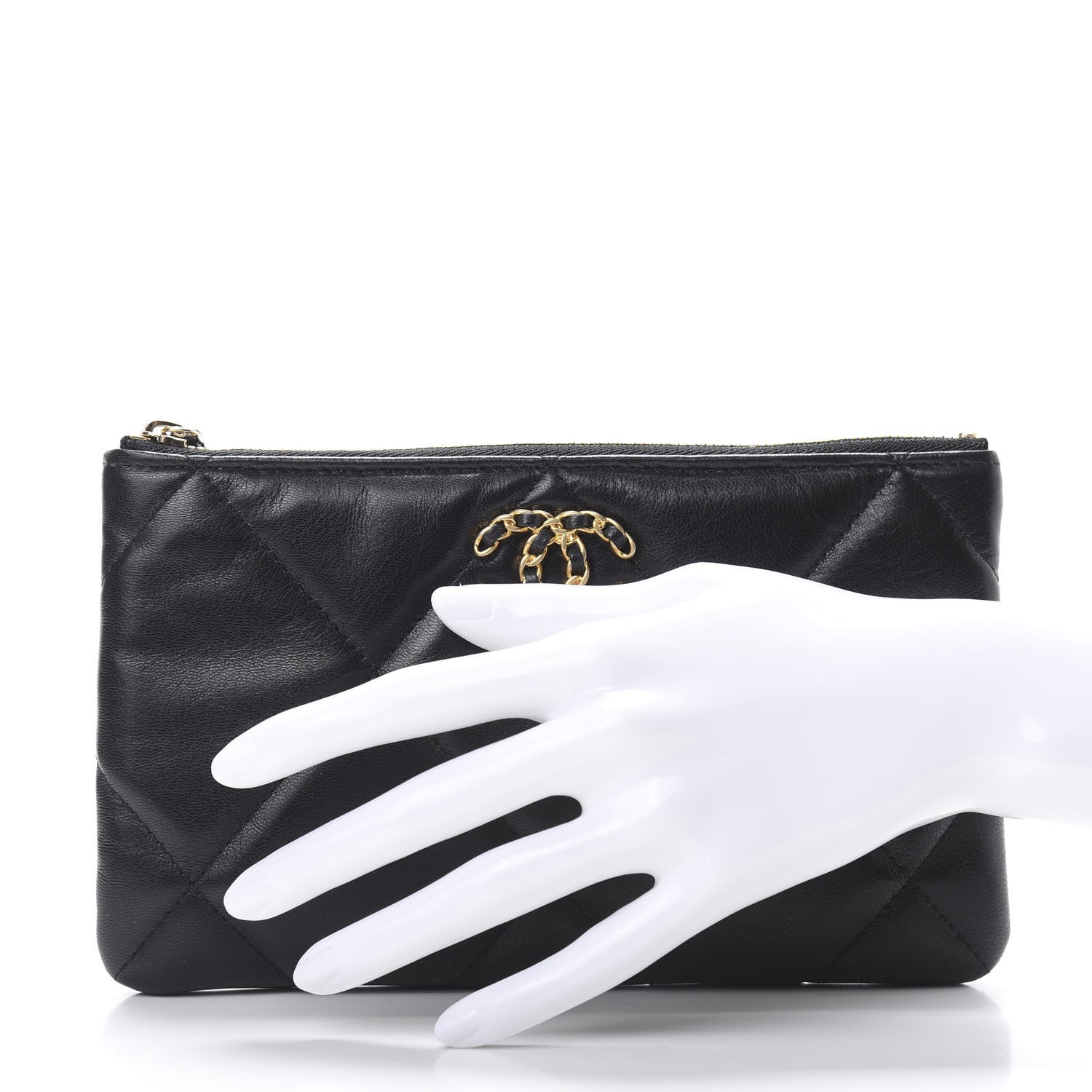 Chanel Shiny Goatskin Quilted Small 19 Pouch Black 2 of 8