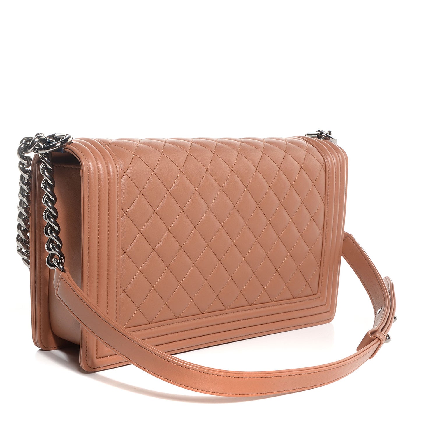 Metallic Calfskin Quilted New Medium Boy Flap Dark Beige