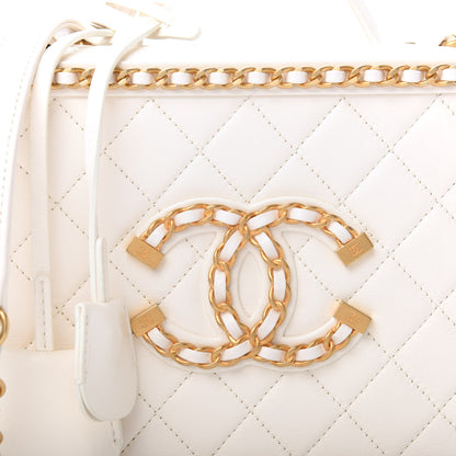 Chanel Goatskin Quilted Medium CC Filigree Vanity Case White 10 of 11