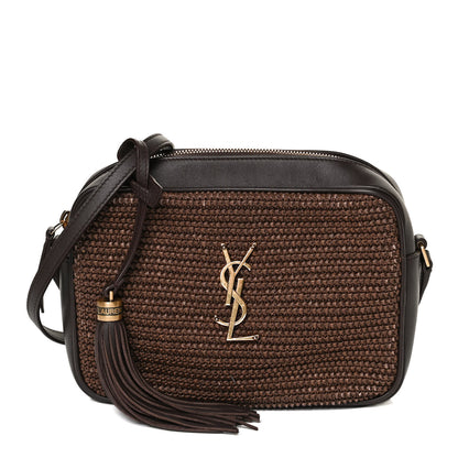 Saint Laurent Raffia Canvas Monogram Lou Camera Bag Dark Chocolate 1 of 9