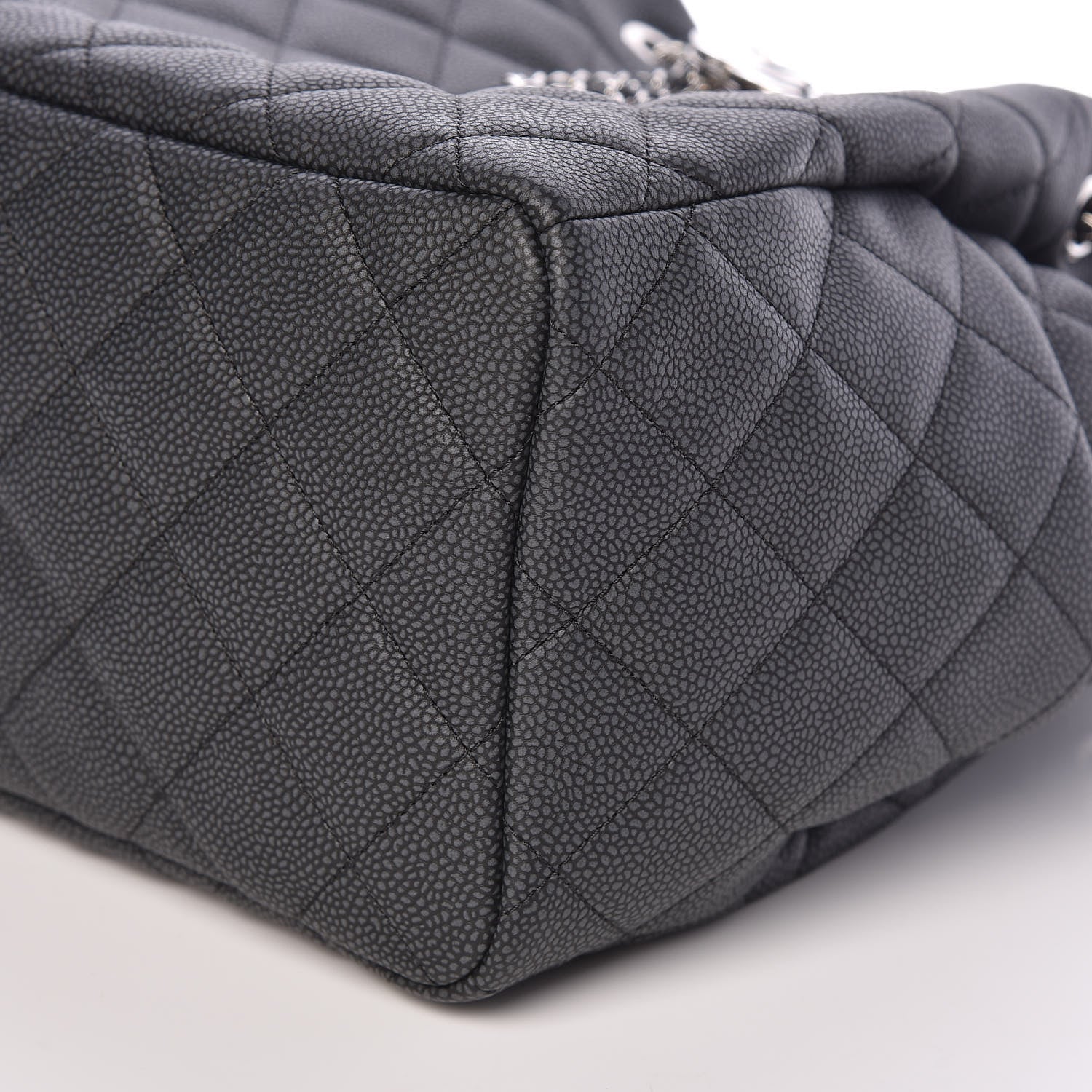 Chanel Grained Calfskin Quilted Medium CC Chain Bucket Drawstring Bag Grey 9 of 10