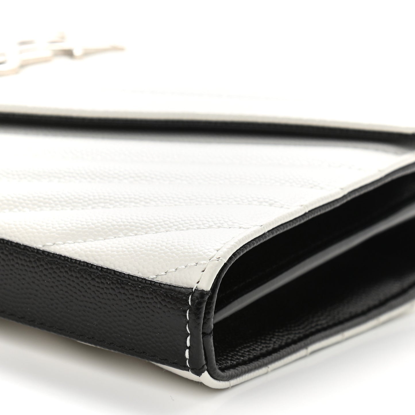 Grain De Poudre Matelasse Bi-Color Chevron Monogram Chain Wallet White Black