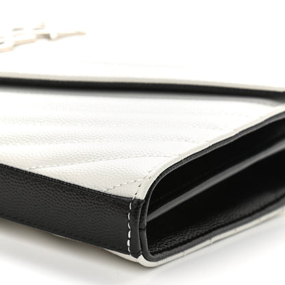 Saint Laurent Grain De Poudre Matelasse Bi-Color Chevron Monogram Chain Wallet White Black 9 of 10