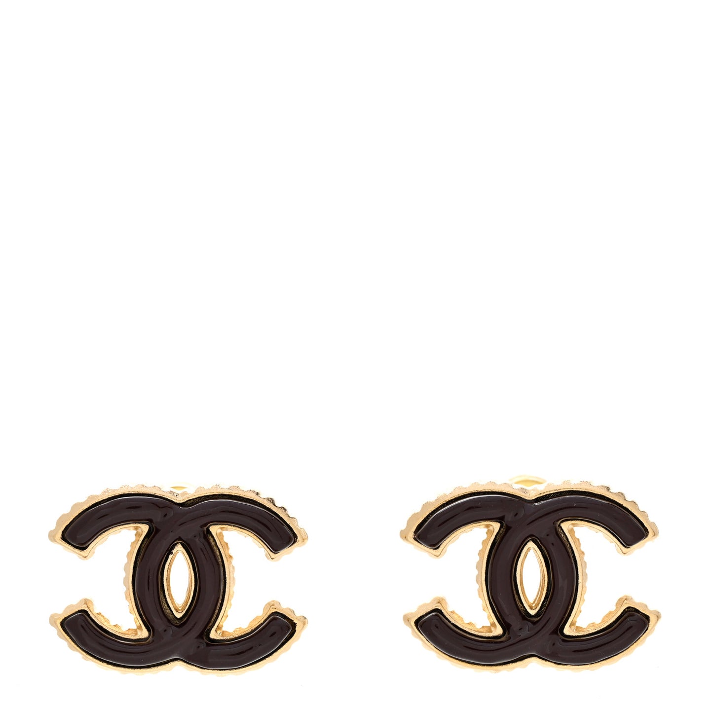 Metal Enamel CC Earrings Gold Dark Burgundy