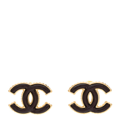 Chanel Metal Enamel CC Earrings Gold Dark Burgundy 1 of 5