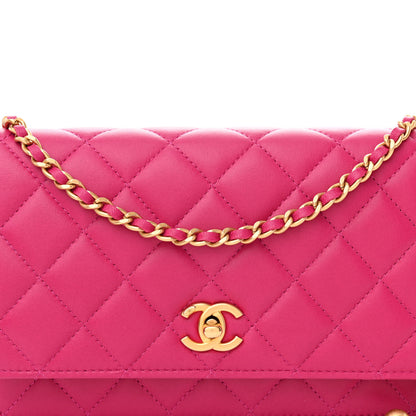 Chanel Lambskin Quilted CC Pearl Crush Wallet on Chain WOC Dark Pink 9 of 11