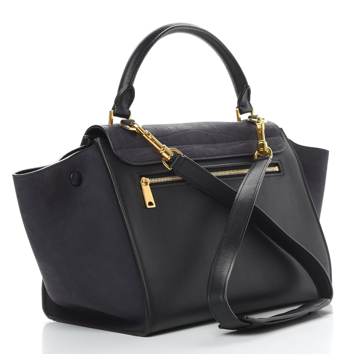 Celine Nubuck Crocodile Embossed Small Trapeze Navy 4 of 18