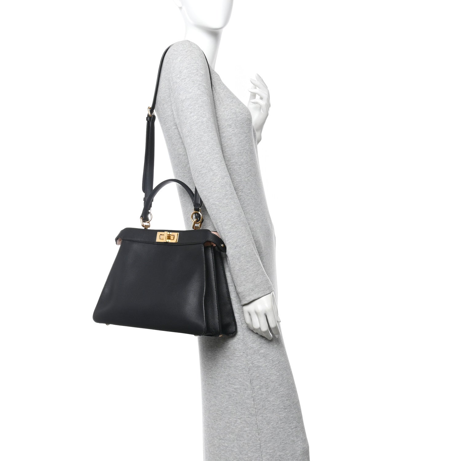 Fendi Vitello Seta Shiny Nappa Medium Peekaboo I SEE U Satchel Black Light Rose 2 of 9